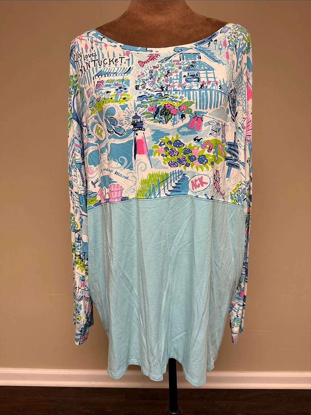 Lilly Pulitzer Long Sleeve Tunic in Blue & Pink Size XXL